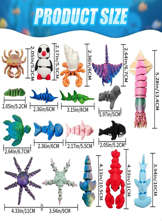 CHolic 3D Printed Animal Figures Set, 18Pcs 3D Printed Toys, Ocean Animal Figurines Toys, Fidget Articulated Flexible Toy for Party Favors Birthday Gifts Office Desktop Home Decoration - Image 3